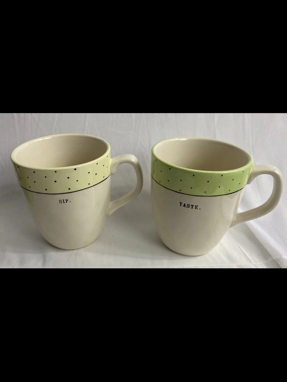 Rae Dunn Cream Mugs with Light Green Dotted Rim — SIP. & TASTE.